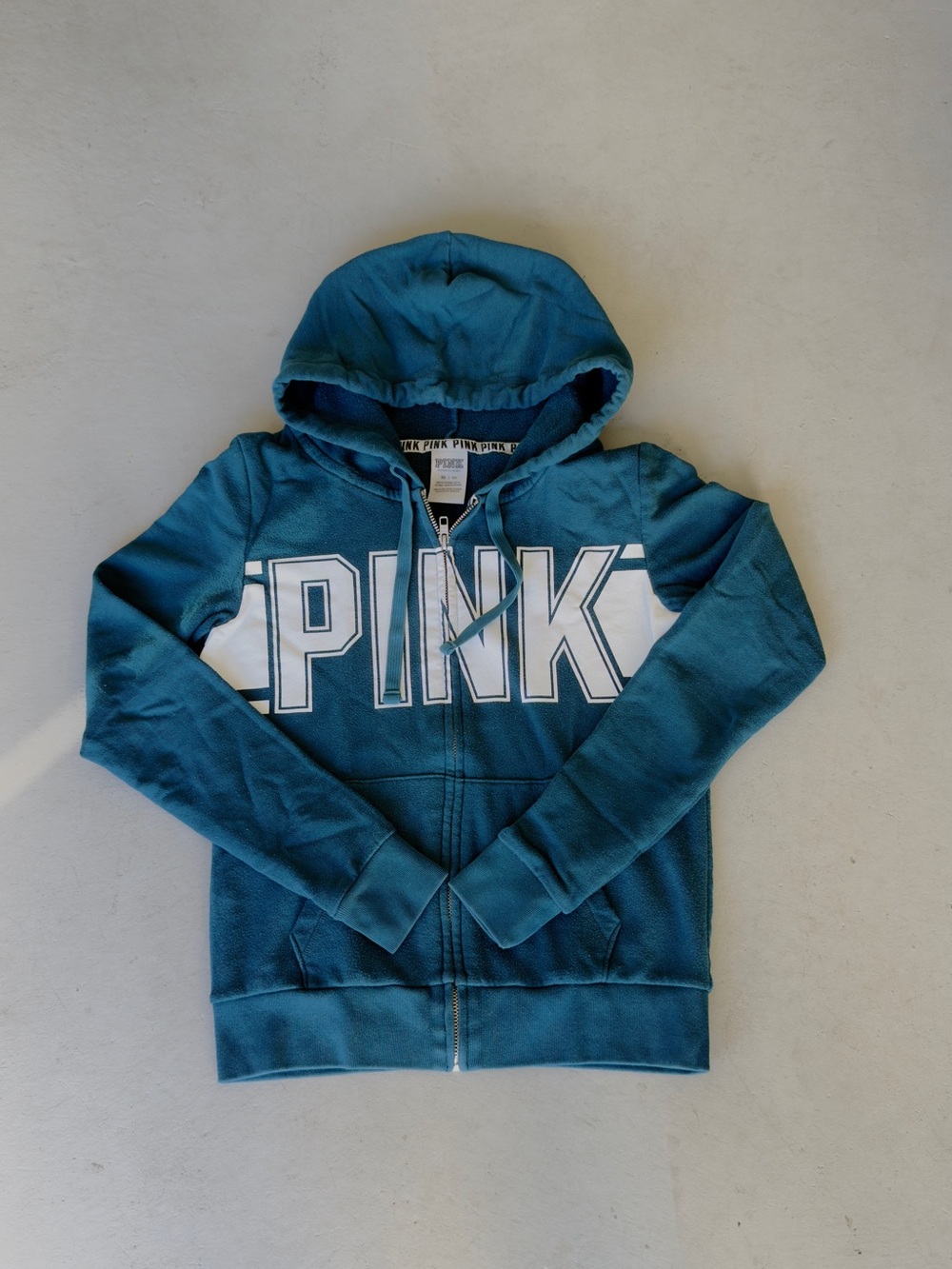 PINK Victoria's Secret Teal Full-Zip Hoodie with White Logo
